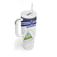 Custom Nicaragua Football Tumbler With Handle La Azul y Blanco - Wonder Print Shop