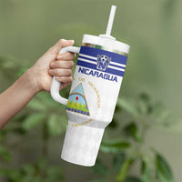Custom Nicaragua Football Tumbler With Handle La Azul y Blanco - Wonder Print Shop