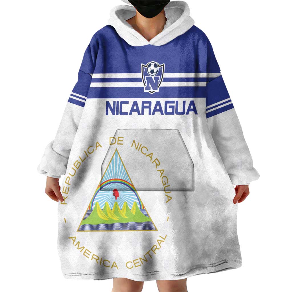 Custom Nicaragua Football Wearable Blanket Hoodie La Azul y Blanco - Wonder Print Shop