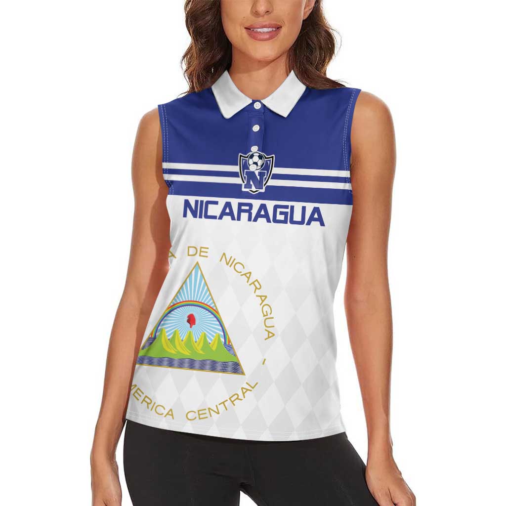 Custom Nicaragua Football Women Sleeveless Polo Shirt La Azul y Blanco - Wonder Print Shop