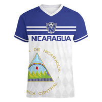 Custom Nicaragua Football Women V-Neck T-Shirt La Azul y Blanco - Wonder Print Shop