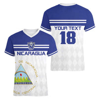 Custom Nicaragua Football Women V-Neck T-Shirt La Azul y Blanco - Wonder Print Shop