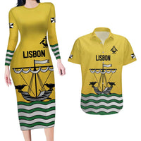 Personalized Lisbon Portugal Couples Matching Long Sleeve Bodycon Dress and Hawaiian Shirt Flag Style - Wonder Print Shop
