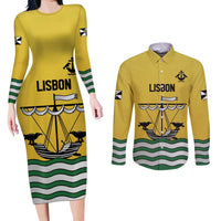 Personalized Lisbon Portugal Couples Matching Long Sleeve Bodycon Dress and Long Sleeve Button Shirt Flag Style - Wonder Print Shop