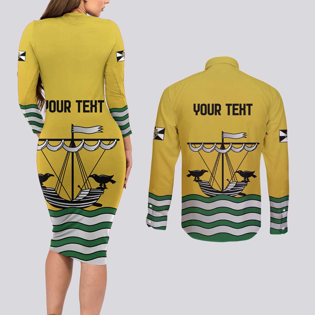 Personalized Lisbon Portugal Couples Matching Long Sleeve Bodycon Dress and Long Sleeve Button Shirt Flag Style - Wonder Print Shop