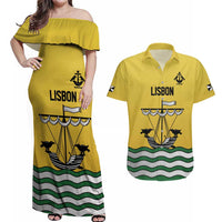 Personalized Lisbon Portugal Couples Matching Off Shoulder Maxi Dress and Hawaiian Shirt Flag Style - Wonder Print Shop