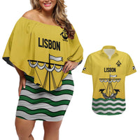 Personalized Lisbon Portugal Couples Matching Off Shoulder Short Dress and Hawaiian Shirt Flag Style - Wonder Print Shop
