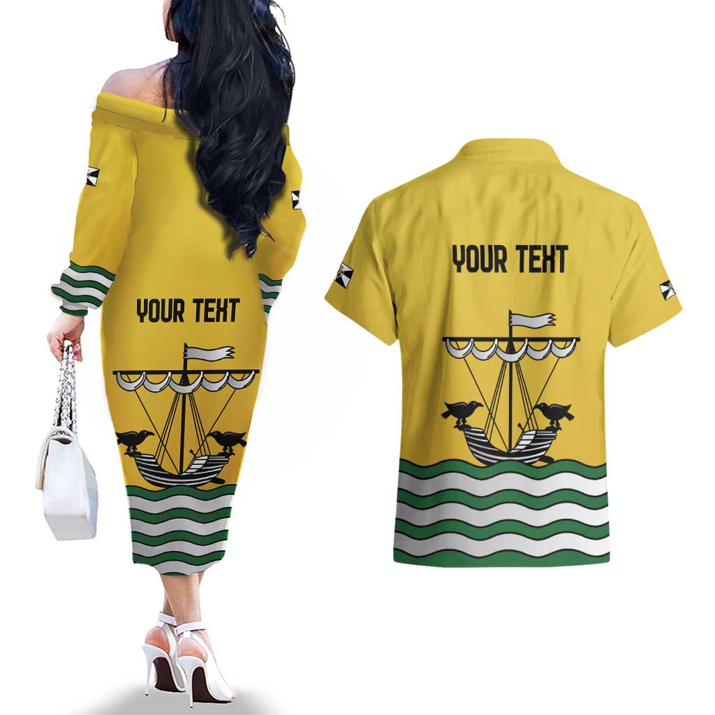 Personalized Lisbon Portugal Couples Matching Off The Shoulder Long Sleeve Dress and Hawaiian Shirt Flag Style - Wonder Print Shop