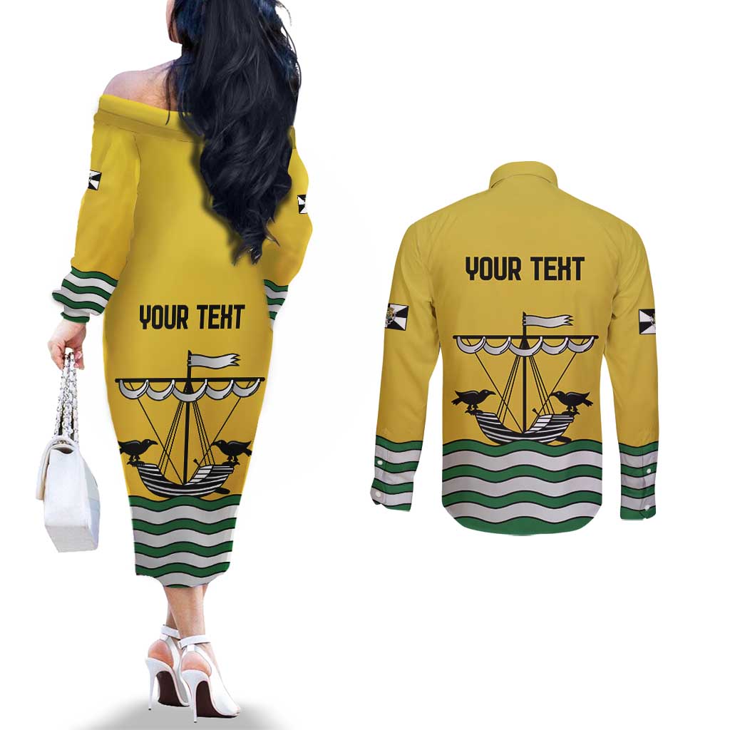 Personalized Lisbon Portugal Couples Matching Off The Shoulder Long Sleeve Dress and Long Sleeve Button Shirt Flag Style - Wonder Print Shop