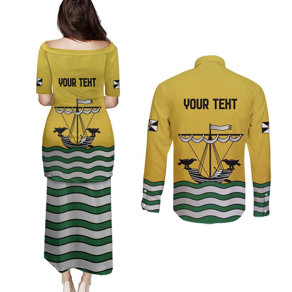 Personalized Lisbon Portugal Couples Matching Puletasi and Long Sleeve Button Shirt Flag Style - Wonder Print Shop