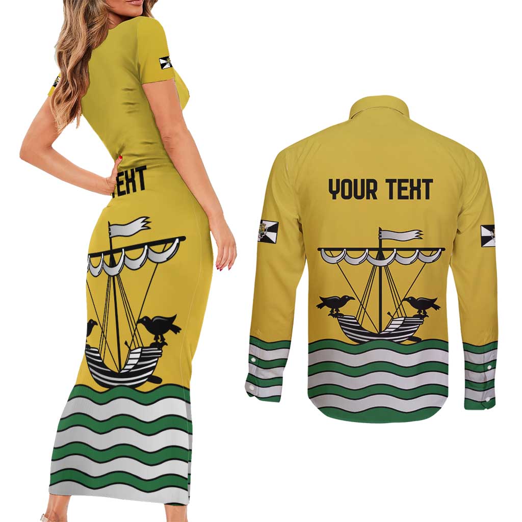 Personalized Lisbon Portugal Couples Matching Short Sleeve Bodycon Dress and Long Sleeve Button Shirt Flag Style - Wonder Print Shop
