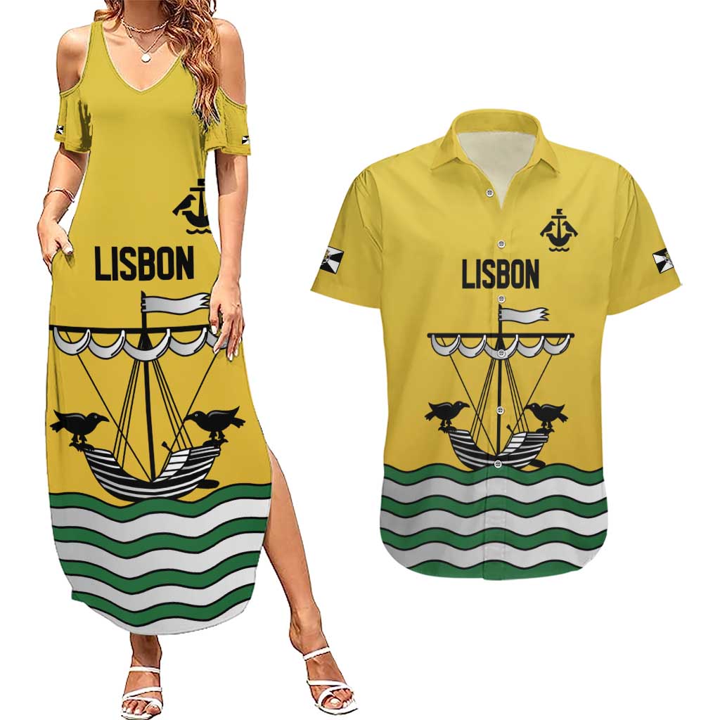 Personalized Lisbon Portugal Couples Matching Summer Maxi Dress and Hawaiian Shirt Flag Style - Wonder Print Shop