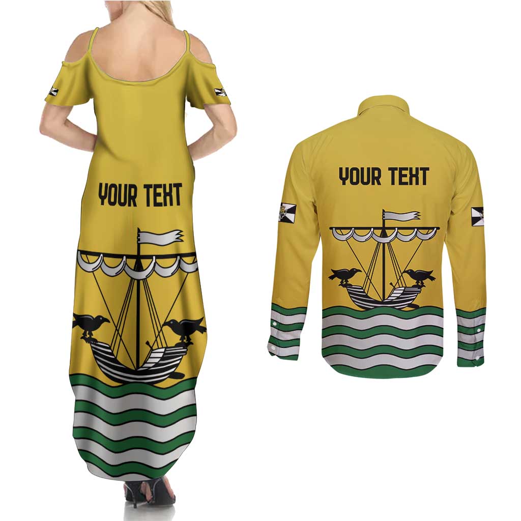 Personalized Lisbon Portugal Couples Matching Summer Maxi Dress and Long Sleeve Button Shirt Flag Style - Wonder Print Shop