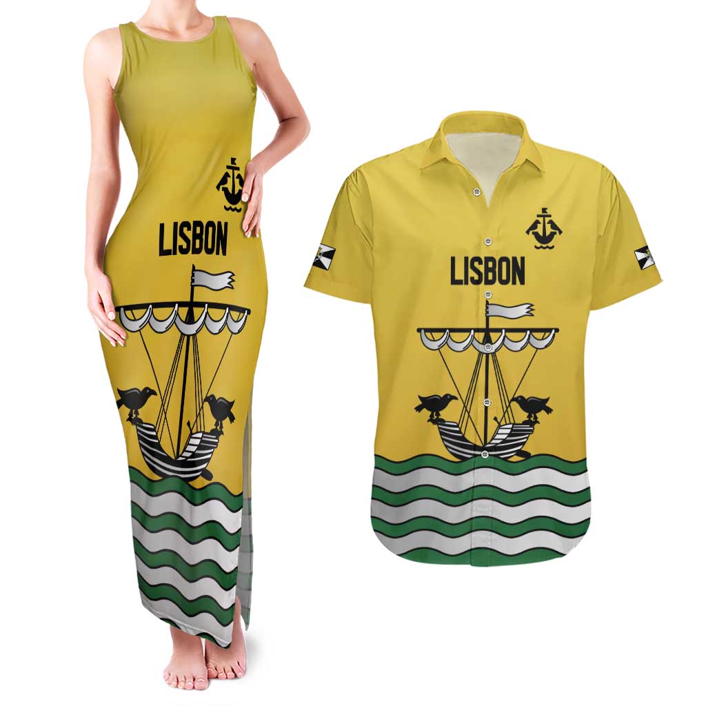 Personalized Lisbon Portugal Couples Matching Tank Maxi Dress and Hawaiian Shirt Flag Style - Wonder Print Shop