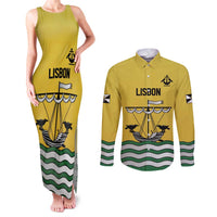Personalized Lisbon Portugal Couples Matching Tank Maxi Dress and Long Sleeve Button Shirt Flag Style - Wonder Print Shop