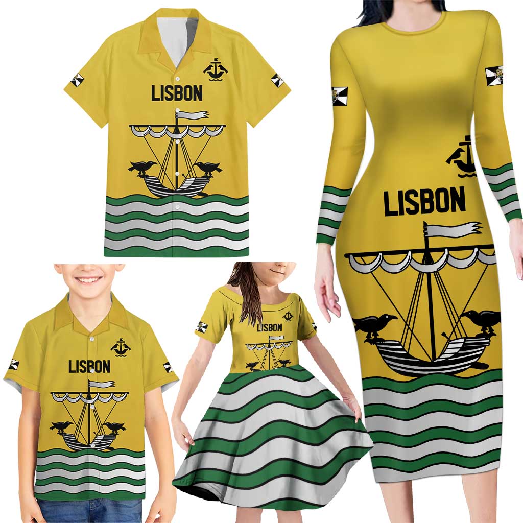Personalized Lisbon Portugal Family Matching Long Sleeve Bodycon Dress and Hawaiian Shirt Flag Style - Wonder Print Shop