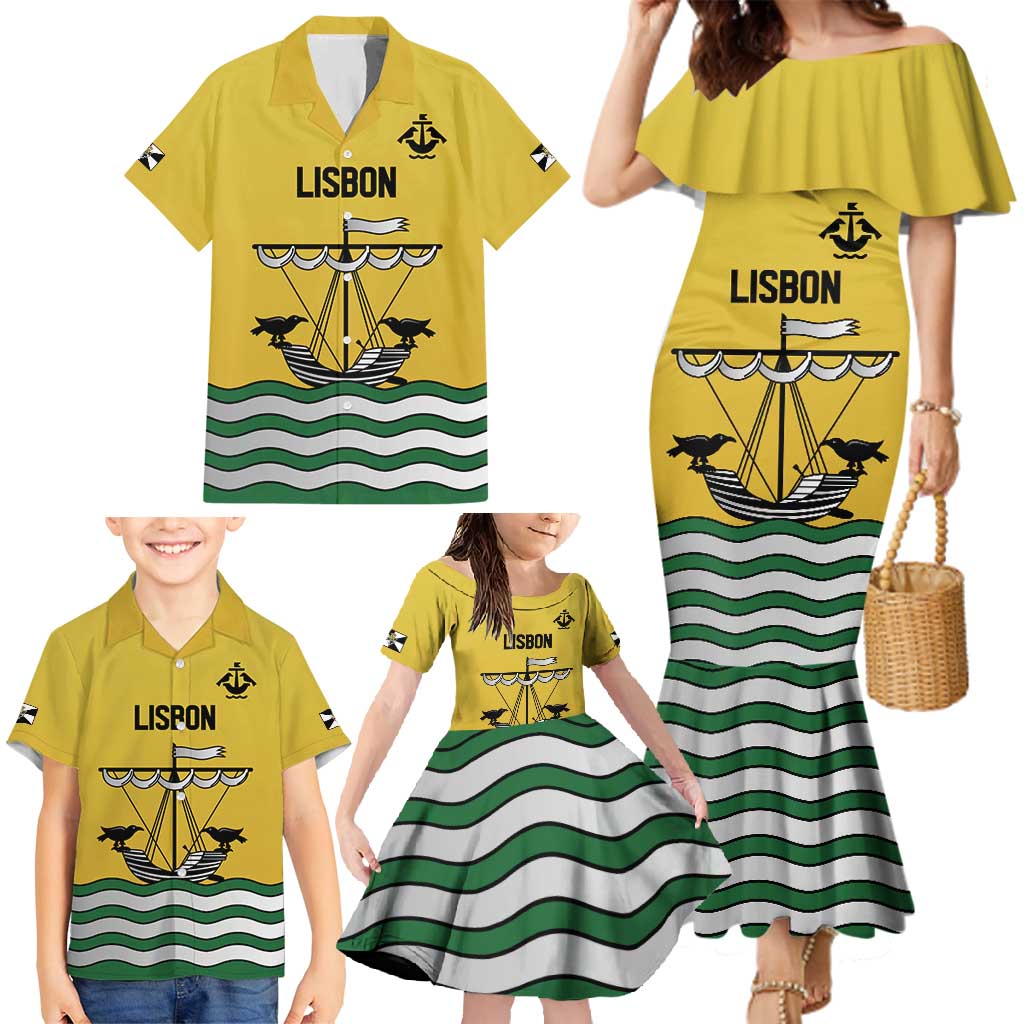 Personalized Lisbon Portugal Family Matching Mermaid Dress and Hawaiian Shirt Flag Style - Wonder Print Shop