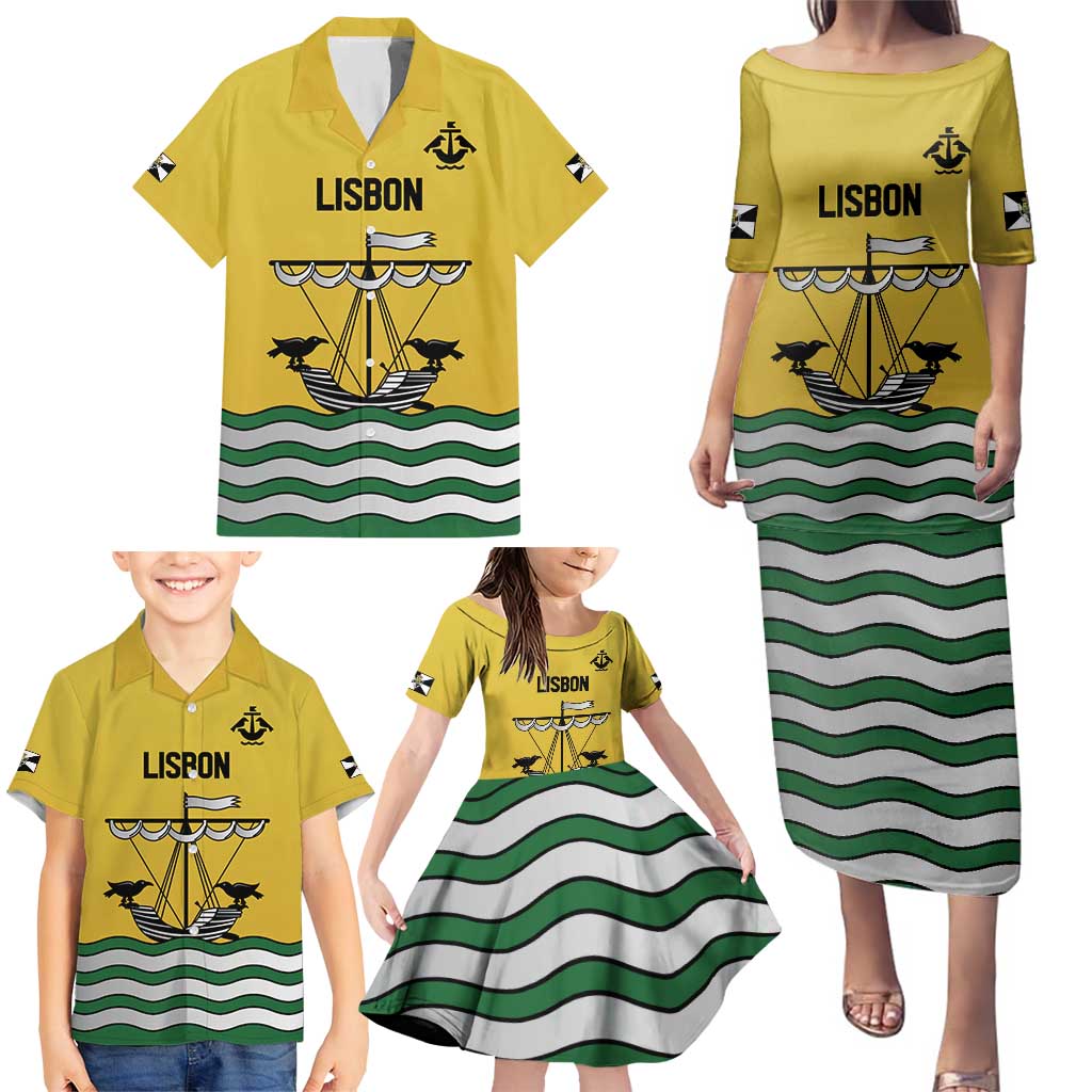 Personalized Lisbon Portugal Family Matching Puletasi and Hawaiian Shirt Flag Style - Wonder Print Shop