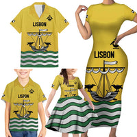 Personalized Lisbon Portugal Family Matching Short Sleeve Bodycon Dress and Hawaiian Shirt Flag Style - Wonder Print Shop