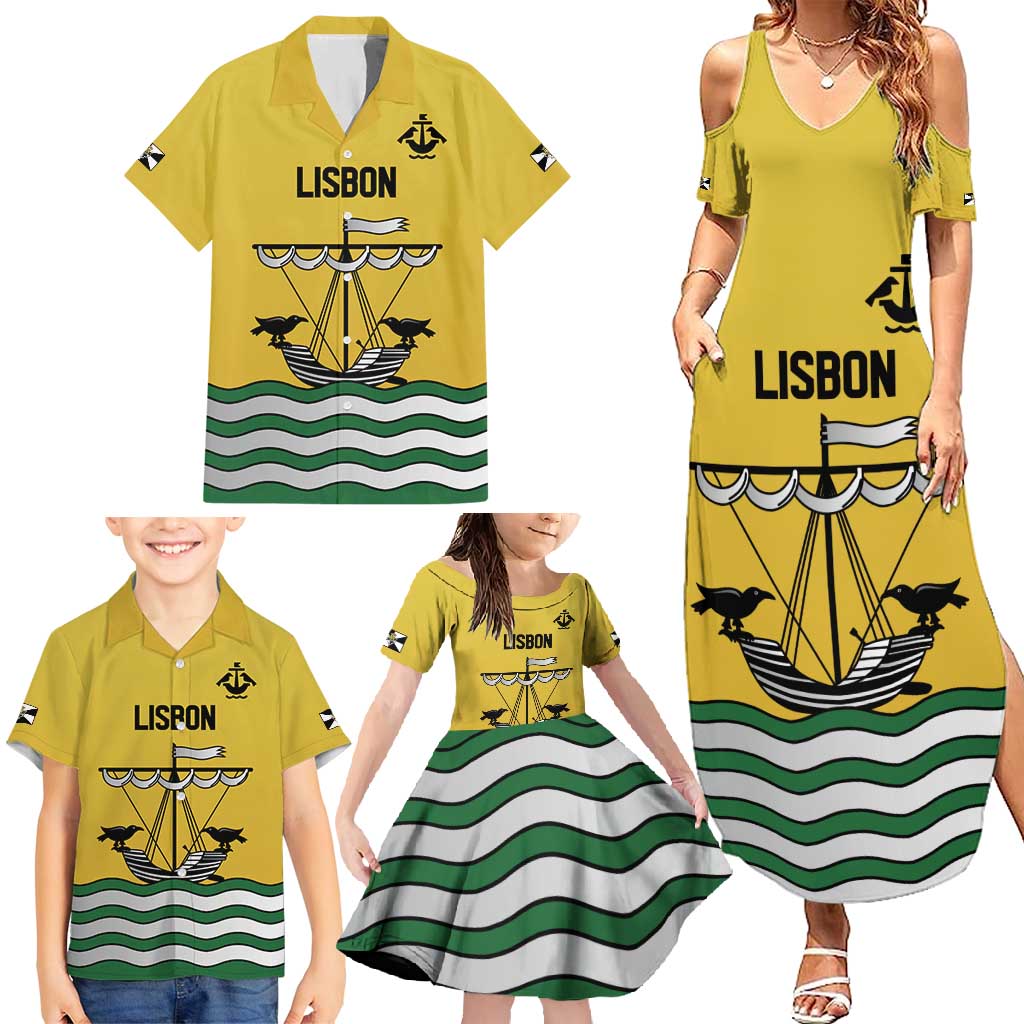 Personalized Lisbon Portugal Family Matching Summer Maxi Dress and Hawaiian Shirt Flag Style - Wonder Print Shop