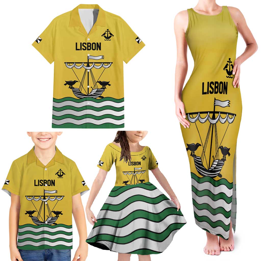 Personalized Lisbon Portugal Family Matching Tank Maxi Dress and Hawaiian Shirt Flag Style - Wonder Print Shop