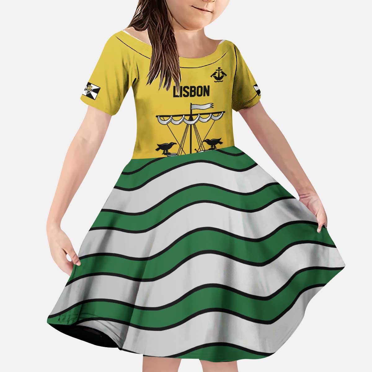 Personalized Lisbon Portugal Kid Short Sleeve Dress Flag Style - Wonder Print Shop