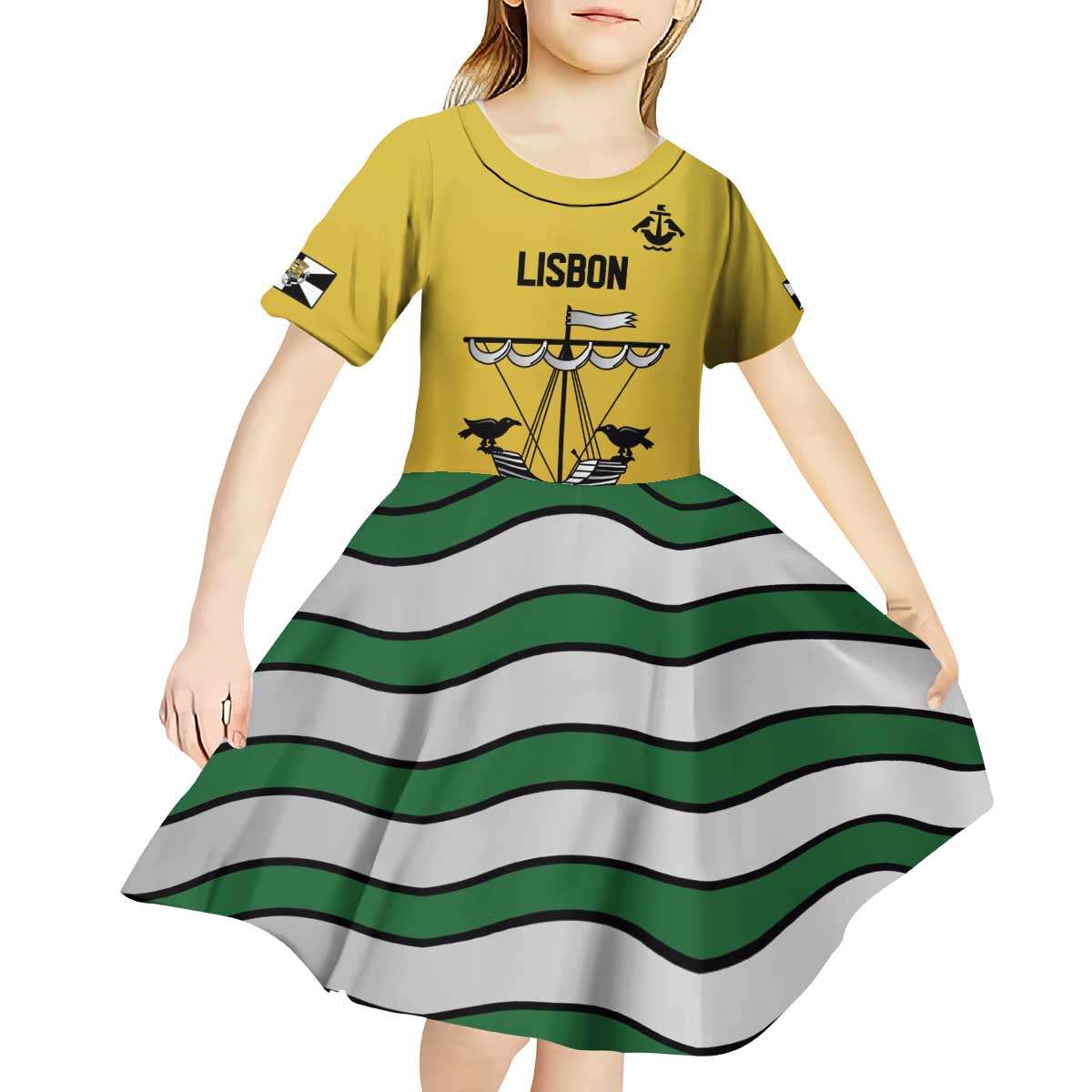 Personalized Lisbon Portugal Kid Short Sleeve Dress Flag Style - Wonder Print Shop