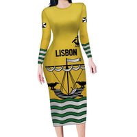 Personalized Lisbon Portugal Long Sleeve Bodycon Dress Flag Style - Wonder Print Shop
