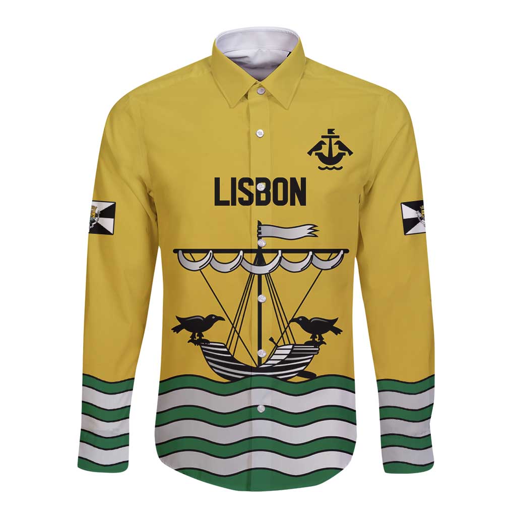 Personalized Lisbon Portugal Long Sleeve Button Shirt Flag Style - Wonder Print Shop