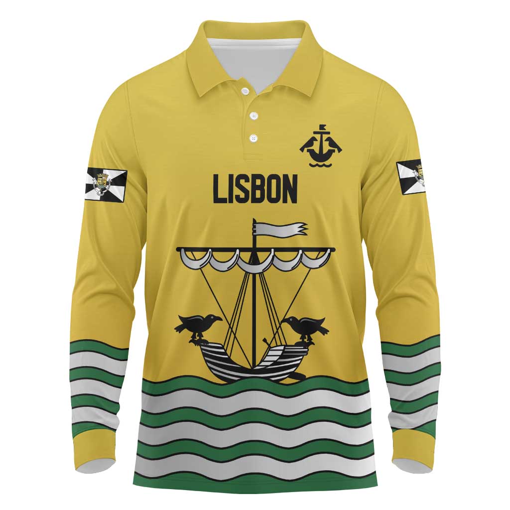 Personalized Lisbon Portugal Long Sleeve Polo Shirt Flag Style - Wonder Print Shop
