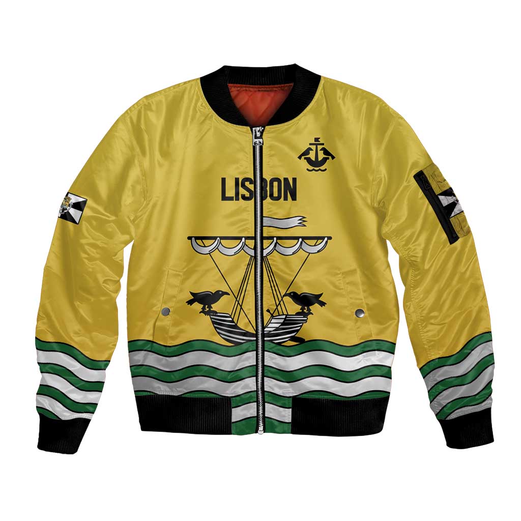 Personalized Lisbon Portugal Sleeve Zip Bomber Jacket Flag Style - Wonder Print Shop
