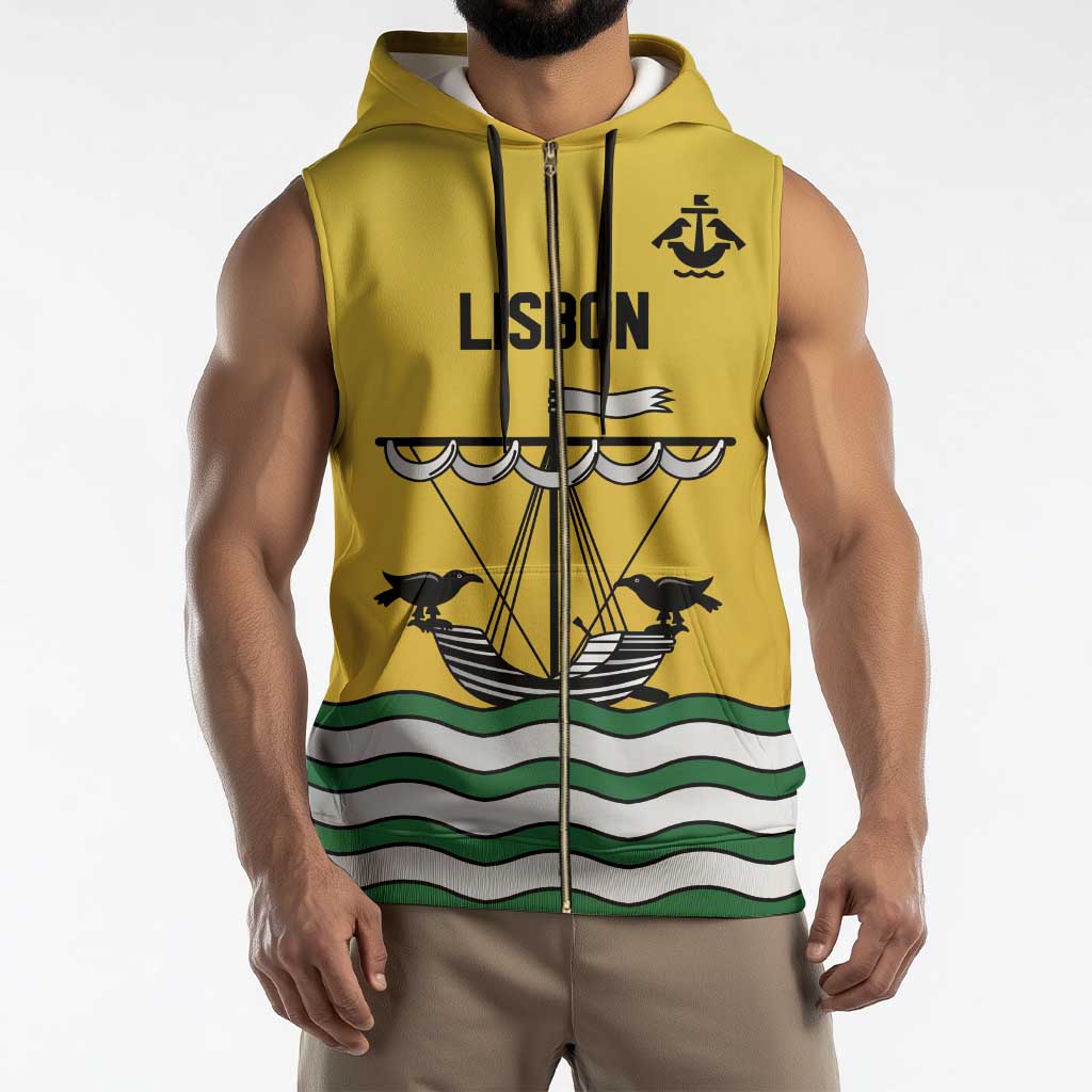 Personalized Lisbon Portugal Sleeveless Zip Hoodie Flag Style - Wonder Print Shop