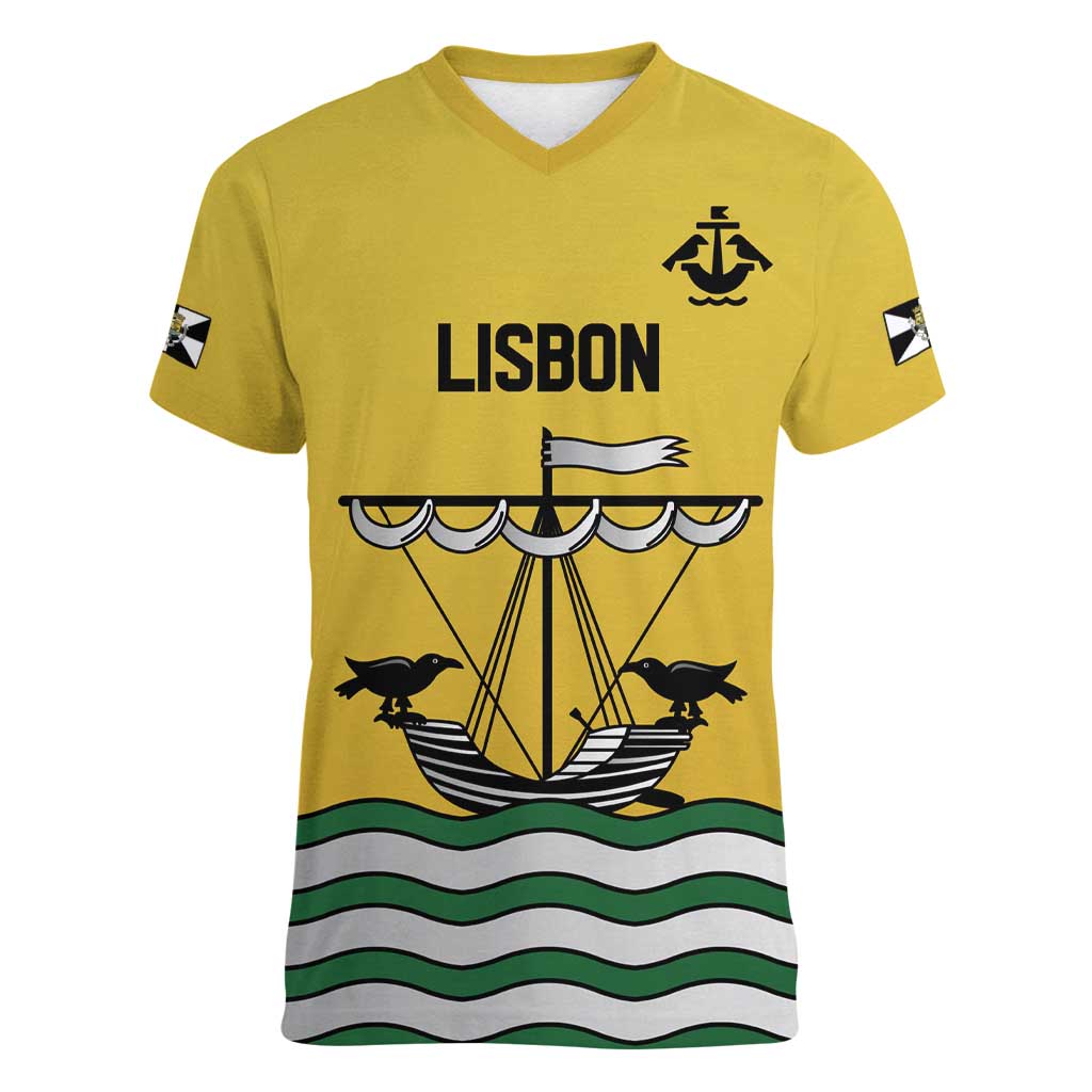 Personalized Lisbon Portugal Women V-Neck T-Shirt Flag Style - Wonder Print Shop