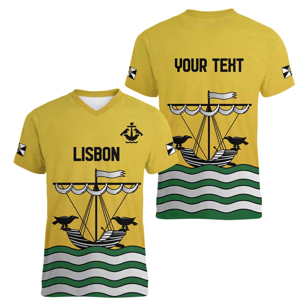 Personalized Lisbon Portugal Women V-Neck T-Shirt Flag Style - Wonder Print Shop