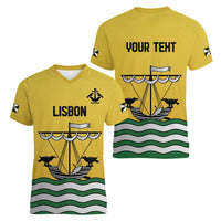 Personalized Lisbon Portugal Women V-Neck T-Shirt Flag Style - Wonder Print Shop
