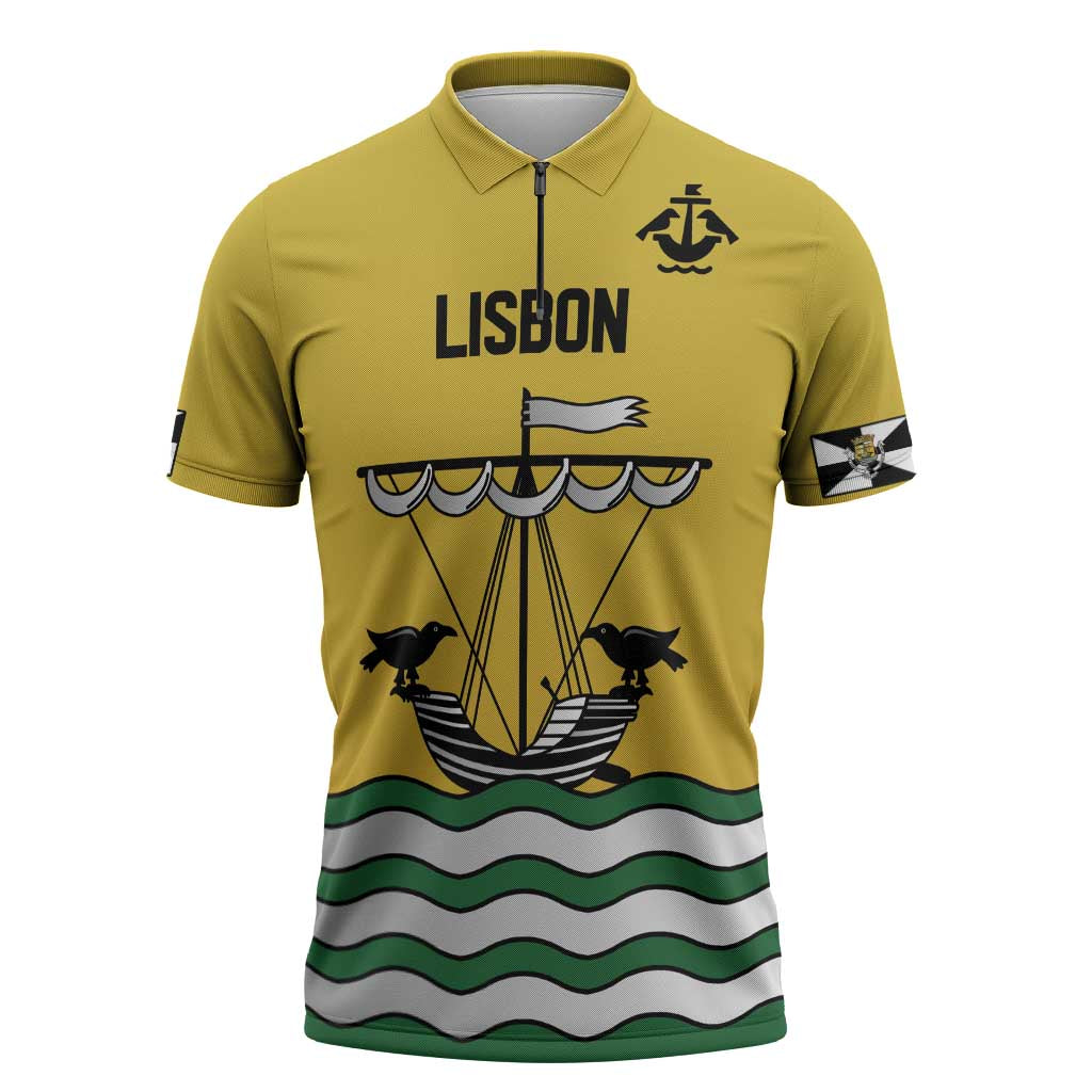 Personalized Lisbon Portugal Zipper Polo Shirt Flag Style - Wonder Print Shop