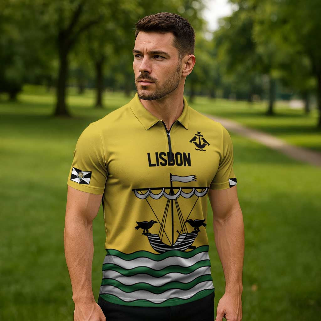 Personalized Lisbon Portugal Zipper Polo Shirt Flag Style - Wonder Print Shop