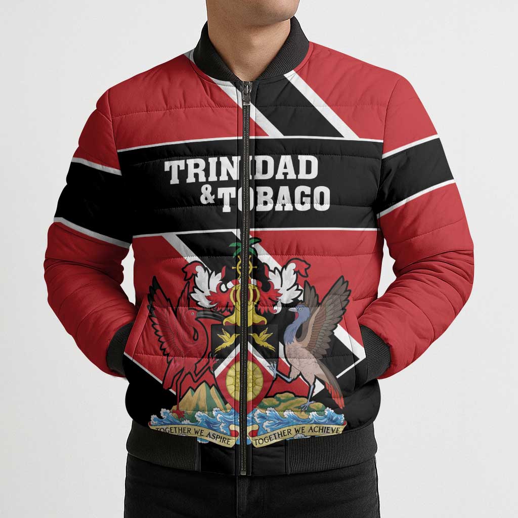 Custom Trinidad and Tobago Bomber Puffer Jacket Together We Aspire Together We Achieve - Wonder Print Shop
