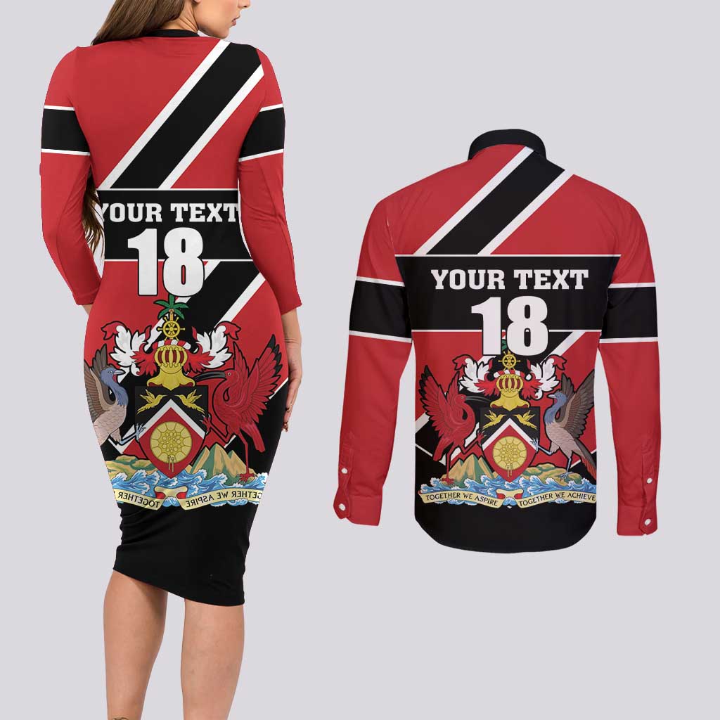 Custom Trinidad and Tobago Couples Matching Long Sleeve Bodycon Dress and Long Sleeve Button Shirt Together We Aspire Together We Achieve - Wonder Print Shop