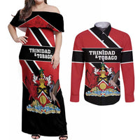 Custom Trinidad and Tobago Couples Matching Off Shoulder Maxi Dress and Long Sleeve Button Shirt Together We Aspire Together We Achieve - Wonder Print Shop