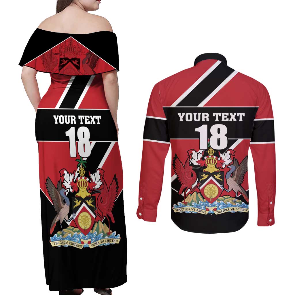Custom Trinidad and Tobago Couples Matching Off Shoulder Maxi Dress and Long Sleeve Button Shirt Together We Aspire Together We Achieve - Wonder Print Shop