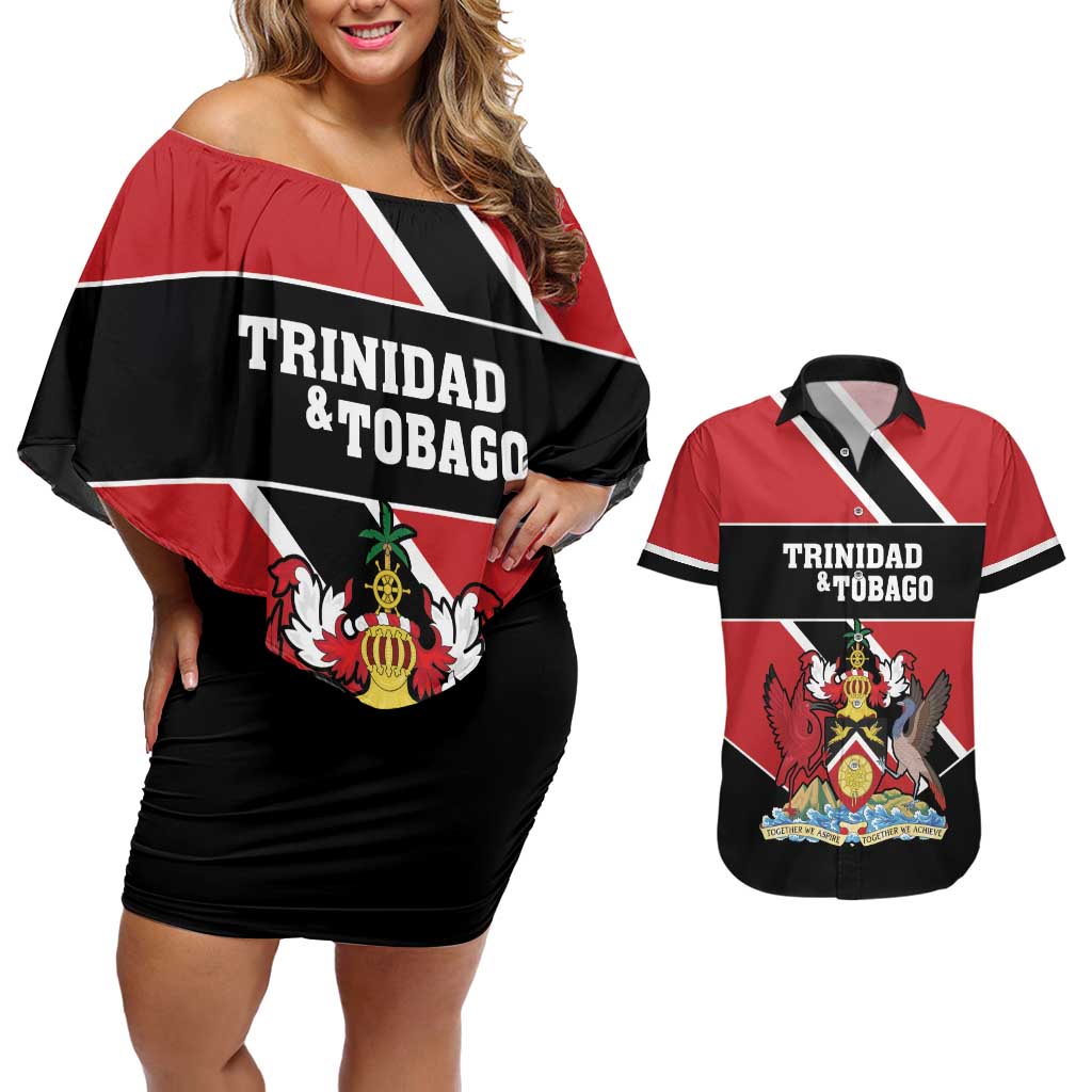 Custom Trinidad and Tobago Couples Matching Off Shoulder Short Dress and Hawaiian Shirt Together We Aspire Together We Achieve - Wonder Print Shop