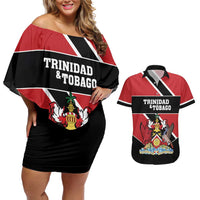 Custom Trinidad and Tobago Couples Matching Off Shoulder Short Dress and Hawaiian Shirt Together We Aspire Together We Achieve - Wonder Print Shop