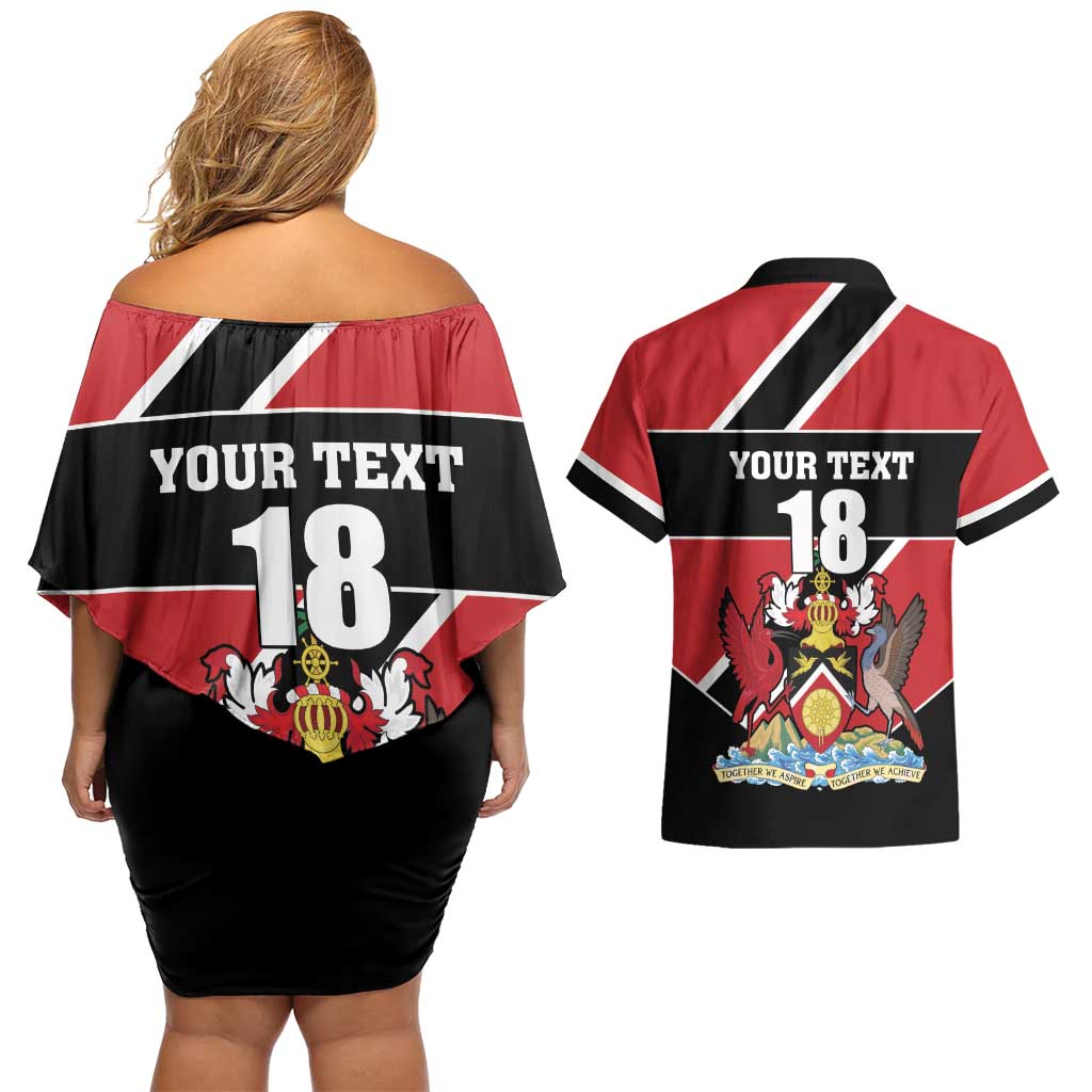 Custom Trinidad and Tobago Couples Matching Off Shoulder Short Dress and Hawaiian Shirt Together We Aspire Together We Achieve - Wonder Print Shop
