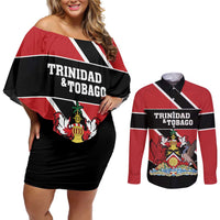 Custom Trinidad and Tobago Couples Matching Off Shoulder Short Dress and Long Sleeve Button Shirt Together We Aspire Together We Achieve - Wonder Print Shop