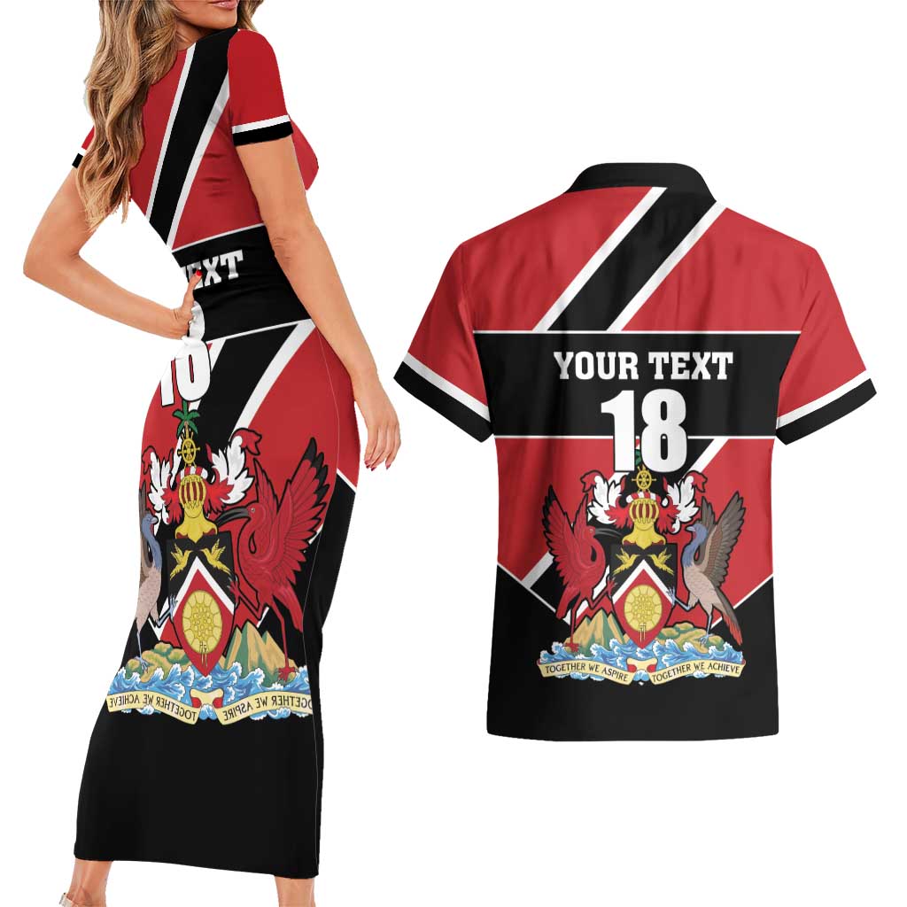 Custom Trinidad and Tobago Couples Matching Short Sleeve Bodycon Dress and Hawaiian Shirt Together We Aspire Together We Achieve - Wonder Print Shop