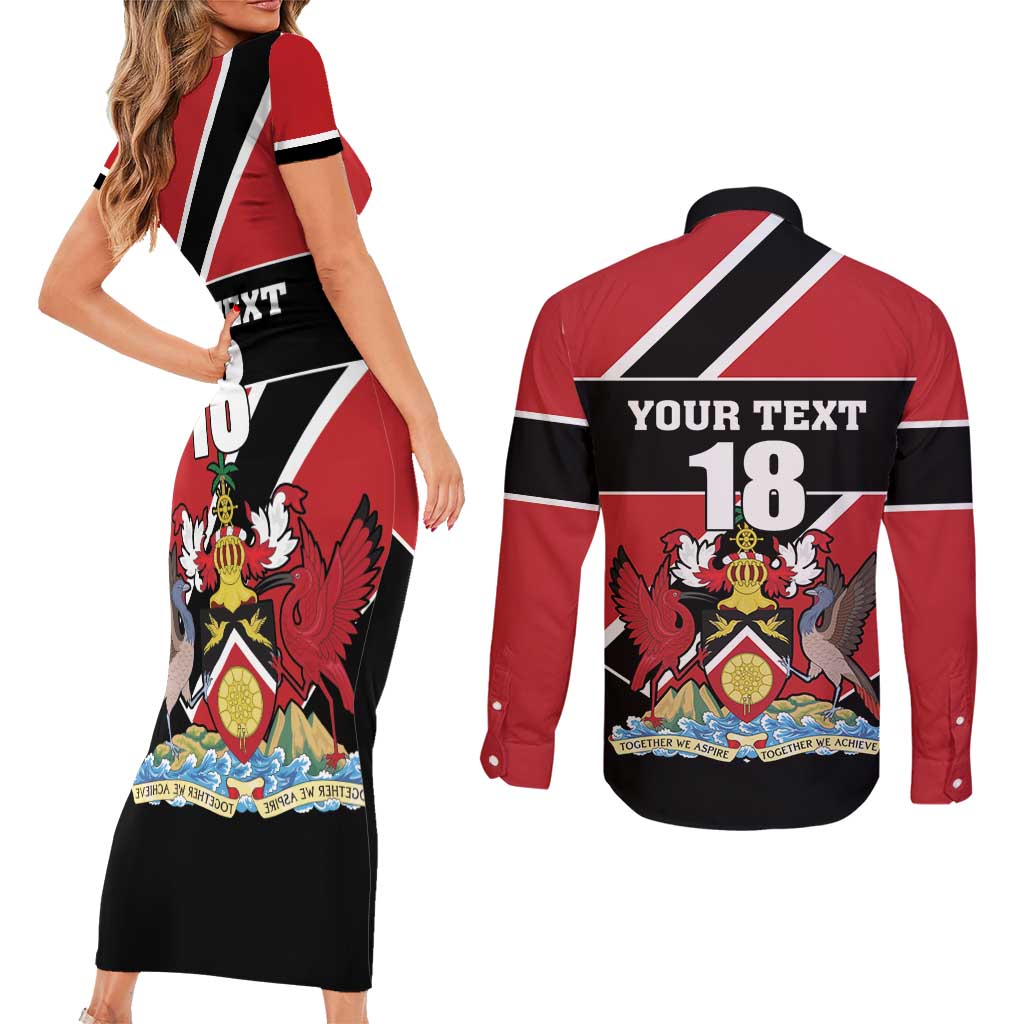 Custom Trinidad and Tobago Couples Matching Short Sleeve Bodycon Dress and Long Sleeve Button Shirt Together We Aspire Together We Achieve - Wonder Print Shop