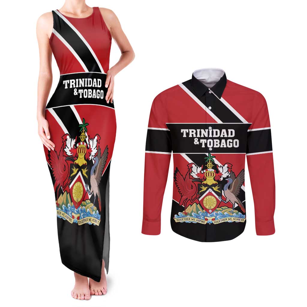 Custom Trinidad and Tobago Couples Matching Tank Maxi Dress and Long Sleeve Button Shirt Together We Aspire Together We Achieve - Wonder Print Shop