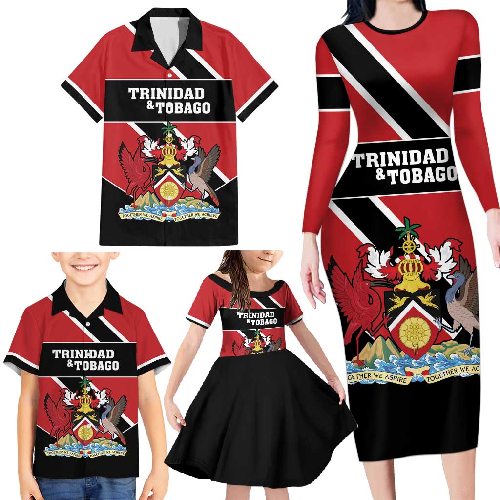 Custom Trinidad and Tobago Family Matching Long Sleeve Bodycon Dress and Hawaiian Shirt Together We Aspire Together We Achieve - Wonder Print Shop
