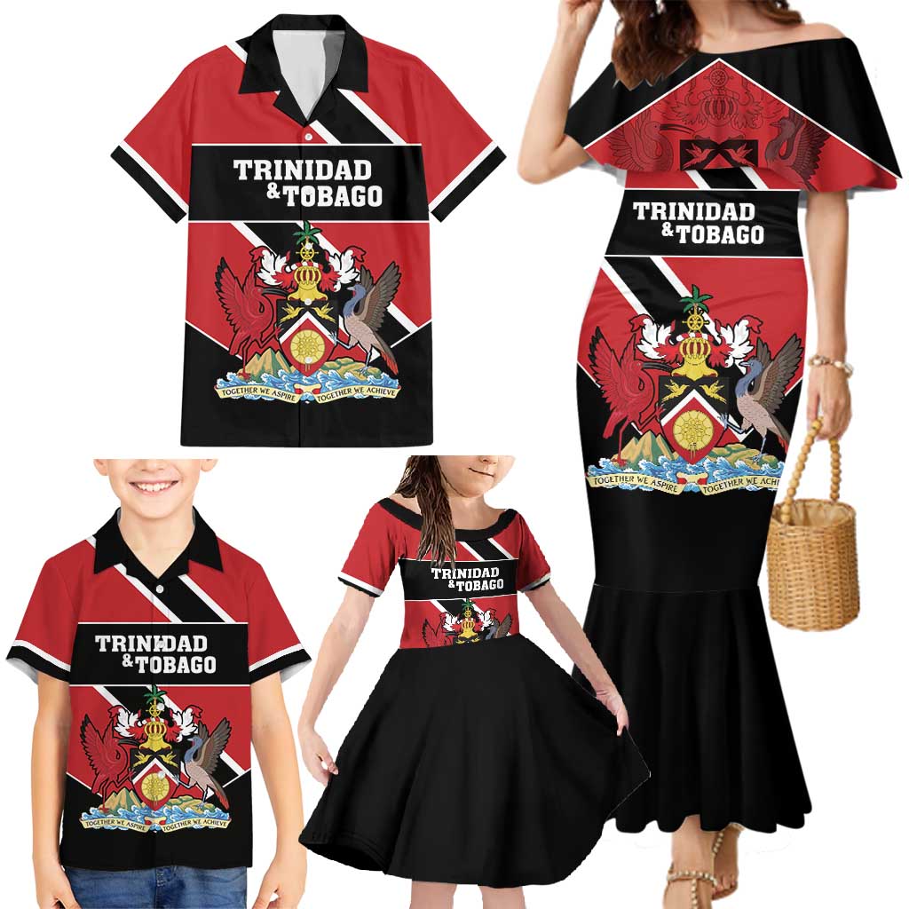 Custom Trinidad and Tobago Family Matching Mermaid Dress and Hawaiian Shirt Together We Aspire Together We Achieve - Wonder Print Shop